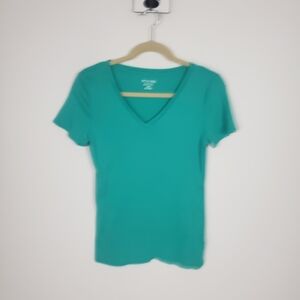 Merona Tee Green Ultimate Supreme V-neck Basic Cotton Sz M